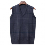 Meeste s&uuml;giskevadine kampsun vest kootud lahtine pullover V kaelusega ruuduline tr&uuml;kiga elastne pehme soe keskealine isa vanaisa kampsun vest 3XL sinine