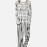 Triibulised pidžaamad naiste koduriided Korea retro vabaaja klassikaline kaheosaline &uuml;likond koos rinnakorviga pikkade varrukatega p&uuml;kste komplekt M roosa