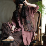 Johnature Naiste Vintage Print Lillelised vestid Mantlid V-kaelusega varrukateta n&ouml;&ouml;pideta lapilised taskud S&uuml;gis pluss puuvillased vestid One Size kohv