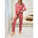 S&uuml;gis- ja talvine naiste pidžaamad pikkade varrukatega pikad p&uuml;ksid tr&uuml;kitud pidžaamad kaheosalised kodur&otilde;ivad naiste riided S roosa