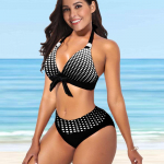 Naiste rippuva kaelaga ujumistrikoo Black Grid Print Bikini Tankini ujumistrikoo S must