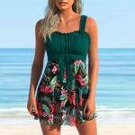 Naiste &otilde;lapaeltega ujumistrikoo Roheline Bow Flowers Print Bikini Tankini ujumistrikoo 5XL