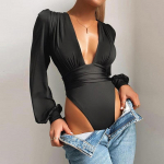 Kevadsuvi soonikkoes kootud Elegantne Body Skinny Tops Peoseks Seksikad l&otilde;igatud Bodysuits Riided Naistele L must