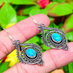 Natural Santa Rosa Turquoise Gemstone 925 Sterling Silver Earring 2.05 q8a45