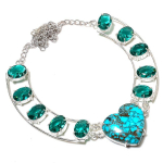 Natural Turquoise,Tourmaline Gemstone 925 Sterling Silver Gift Necklace 18 v4s59