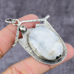 Natural Moonstone, White Topaz Gemstone 925 Sterling Silver Pendant 2.25 v3a20