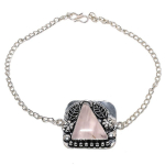 Natural Rose Quartz Gemstone Handmade 925 Sterling Silver Bracelet 7-8 b9r67
