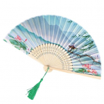 Vintage bambusest kokkupandav k&auml;sif&auml;nn, imitatsioon siidist lilleprinteriga Hiina stiilis k&auml;eshoitav ventilaator tutiripatsiga naistele, t&uuml;drukutele tantsupeo pulmakink D