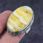 Natural Yellow Septarian Gemstone Handmade 925 Sterling Silver Ring S.8 b6j78