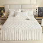Kvaliteetsem nahas&otilde;bralik harjatud voodi seelik, &uuml;heosaline lamineeritud puuvillane voodi seelik, &uuml;he- ja kahekordse volangiga voodi kate bed skirt 180x200cm