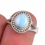 Natural Republic Larimar Gemstone 925 Sterling H&otilde;bedast ehtes&otilde;rmus Suurus 5,5 M5j99