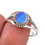 Looduslik Austraalia Opaal Kivist 925 Prooviga Sterling H&otilde;bedast S&otilde;rmus Suurus 9.5 W5u90 gray