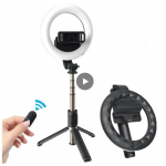 Juhtmeta Bluetoothi ​​selfie stick 6-tollise LED-r&otilde;ngaga pildistamisvalgustiga kokkupandav statiivi monojalg must