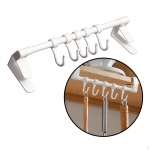 over The Cabinet Door Towel Bar with Hooks, Multipurpose No Drill Rack Hanging Utensils Tea