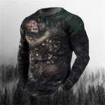 3D-printimine O-kaelusega pikad varrukad Plus Size T-s&auml;rk Meeste riided Retro meeste pikkade varrukatega T-s&auml;rk Skull Long T-s&auml;rk Meeste T&auml;nav 4XL
