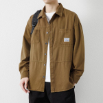 Meeste pikkade varrukatega s&auml;rk S&uuml;gis uus puuvillane Hongkongi stiil vabaaja s&auml;rk jakk Mood br&auml;nd mehed 4XL brown