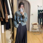 Naiste teksajakk kevadel ja s&uuml;gisel populaarsed &scaron;iki temperamendiga varakevadised topid S denim sinine v&auml;rv