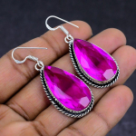 Pink Rubillite Gemstone 925 Sterling Silver gift Jewelry Earring 2.01 K4r85