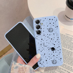 Kosmiliste t&auml;htede mustriga pehme silikoon&uuml;mbris Samsung M35 A55 Xiaomi Redmi Note Poco C65 iPhone Huawei Honor Realme kaamerale, kaitsev l&ouml;&ouml;gikindel kate Samsung Galaxy S9 Plus sinine