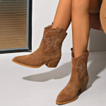 Uus mood, &uuml;hev&auml;rvilised mugavad naiste l&auml;&auml;nesaapad, tikitud paksu kontsaga libisevad Cowgirl saapad Zapatos De Mujer 36