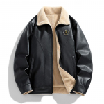 Meeste vabaaja jope Paks meeste integreeritud karusnaha ja nahaga &uuml;hendatud rev&auml;&auml;r paksu sametiga, mitmek&uuml;lgne talvine vabaaja mootorrattastiilis nahkjakk M must