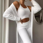 Naiste silmkoeline pl&uuml;&uuml;sist mugav riiete komplekt Lounge Wear pl&uuml;&uuml;sis Crop topp ja kardigan ja pikad p&uuml;ksid p&uuml;ksid pidžaama 3-osaline komplekt L