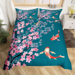 Koi tekkikate King Kirsipuu Jaapani Ukiyo-e Voodipesukomplekt Sakura Mereloomad Tekikate, Roosa Romantiline Tekikate EU Single(135x200cm) gray