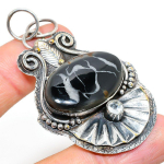 Natural Mud Crack Fossil,White Topaz 925 Sterling Silver Pendant 2.52 o3o49