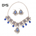1 komplekt Kaelakee K&otilde;rvar&otilde;ngaste Komplekt Rhinestone Decor Water Drop Bohemian Hollow Out S&uuml;mmeetriline Poleeritud ballipeo pulmapeo pruudi ehtekomplekt sinine