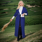 Pikkade kiududega kootud kardigan, elegantne &uuml;hev&auml;rviline pikkade varrukatega taskutega kampsun, naiste XXXL blue