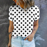 Must valge polka t&auml;ppide mustriga igap&auml;evane Fallow Style naiste sumerriided Suurem&otilde;&otilde;tmeline T-s&auml;rk l&uuml;hikeste varrukatega mugavad topid S-8XL L