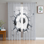 Jalgpall Sport Jalgpall L&auml;bipaistvad kardinad elutoa kaunistamiseks Aknakardinad k&ouml;&ouml;gi jaoks T&uuml;ll Voile Organza kardinad W135 x H115cm x1&Grommet Top white