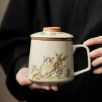 400ML Huvitav kassi kontorikruus Ru ahju keraamiline armas teetass kruus Kodu kontor kaanega filtri joogin&otilde;u 301-400ml