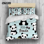 Panda King T&auml;ielik Voodipesukomplekt Lastele Romantiline Voodipesukomplekt Multika Loom Tekikott Jalgratas &Otilde;hupall Kiilvaks Pol&uuml;ester Tekikott EU single(135x200cm)