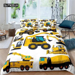 Tekikate Cartoon Ekskavaator Traktor King Tekikate Cartoon Ehitus Veoauto voodipesu komplektid S&otilde;iduk Lastetoa Sisustus 150x200cm 3pcs