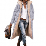 Naiste talvejope kapuutsiga Polsterdatud pl&uuml;&uuml;sis voodriga kahepoolne kantav &uuml;ler&otilde;ivas soe suur tasku lukuga suletav keskmise pikkusega mantel S helehall v&auml;rv