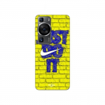 Coque Huawei P60 logo just do it couleur bleu front jaune Maniacase