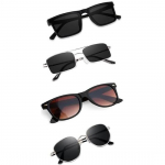 Sheomy Unisex Combo pakkumine 4-v&auml;rviliste prillidega ruudukujulised p&auml;ikeseprillid Ristk&uuml;lik Retro Vintage Kitsad Naised::Meeste v&auml;ikesed kitsad ruudukujulised p&auml;ikeseprillid