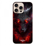 Coque - Maniacase - Iphone 16 Pro - Loup noir feu rouge - Souple - Synth&eacute;tique