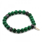 Pierres et Min&eacute;raux. Bracelet Perles Malachite + Obsidienne Flocon de Neige 8 mm. Fabriqu&eacute; en France.