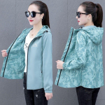 Kvaliteetne kahepoolne tuulepluus naiste mantel kevad-s&uuml;gis Korea avara kapuutsiga pesapallijope, naiste topid 4XL XXXXXL sinine