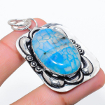Blue Druzy Handmade 925 Sterling Silver Jewelry Pendant 2.25 h2z26