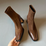 Vintage t&auml;navastiil Naiste pahkluusaapad Mood Ruudukujulise ninaga L&uuml;hikesed saapad S&uuml;gis Talv Daamide kingad Botas Mujer 35 pruun