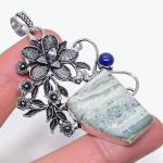Tree Agate, Lapis Handmade 925 Sterling Silver Jewelry Pendant 2.96 z3c38