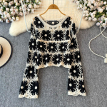 Naiste Kootud Kampsun Pikkade Varrukatega L&auml;bipaistev Avakoeline L&uuml;hike Kootud &Uuml;laosa Pullover Naistele Teismelisele T&uuml;drukule S&uuml;gis Talv Boho Ranna Riietus XL must
