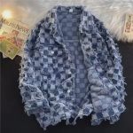 Unisex retro ruuduline teksajakk - Trendikas kevad-s&uuml;gis High Street malelauamustriga M
