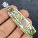 Natural Golden Rutile Gemstone 925 Sterling Silver Jewelry Pendant 2.76 g6a32