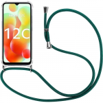 Coque pour redmi 12c - 11a - fine souple coins renforc&eacute;s anti-rayures tpu + bandouli&egrave;re vert nuit
