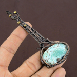 Guitar Tibetan Turquoise Handmade Copper Wire Wrap Pendant 4.33 v0w34