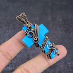 Sleeping Beauty Turquoise Handmade Copper Wire Wrap Cross Pendant 2.56 v4o87